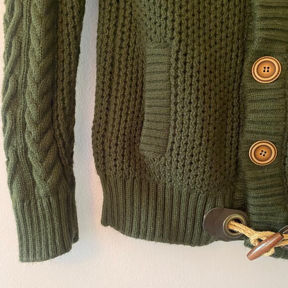 Leif Nelson Cardigan with Stand-Up Collar Forest Green Fisherman Irish Large - Picture 5 of 10